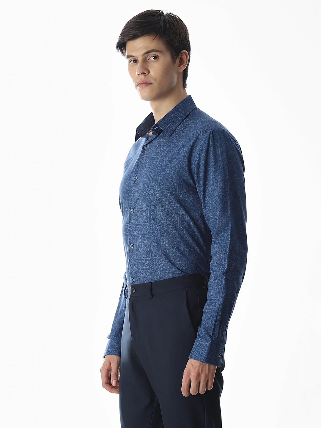 Blue Printed Cotton Shirt - Image 3