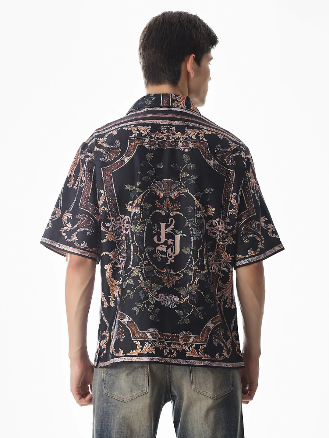 Black Abstract Print Oversized Shirt - Image 4