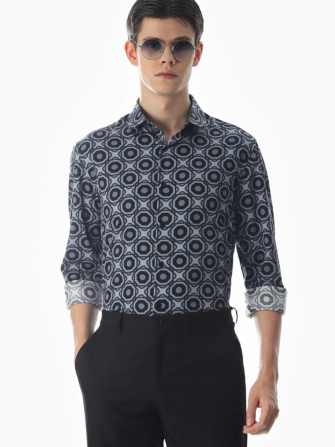 Grey Printed Cotton Shirt