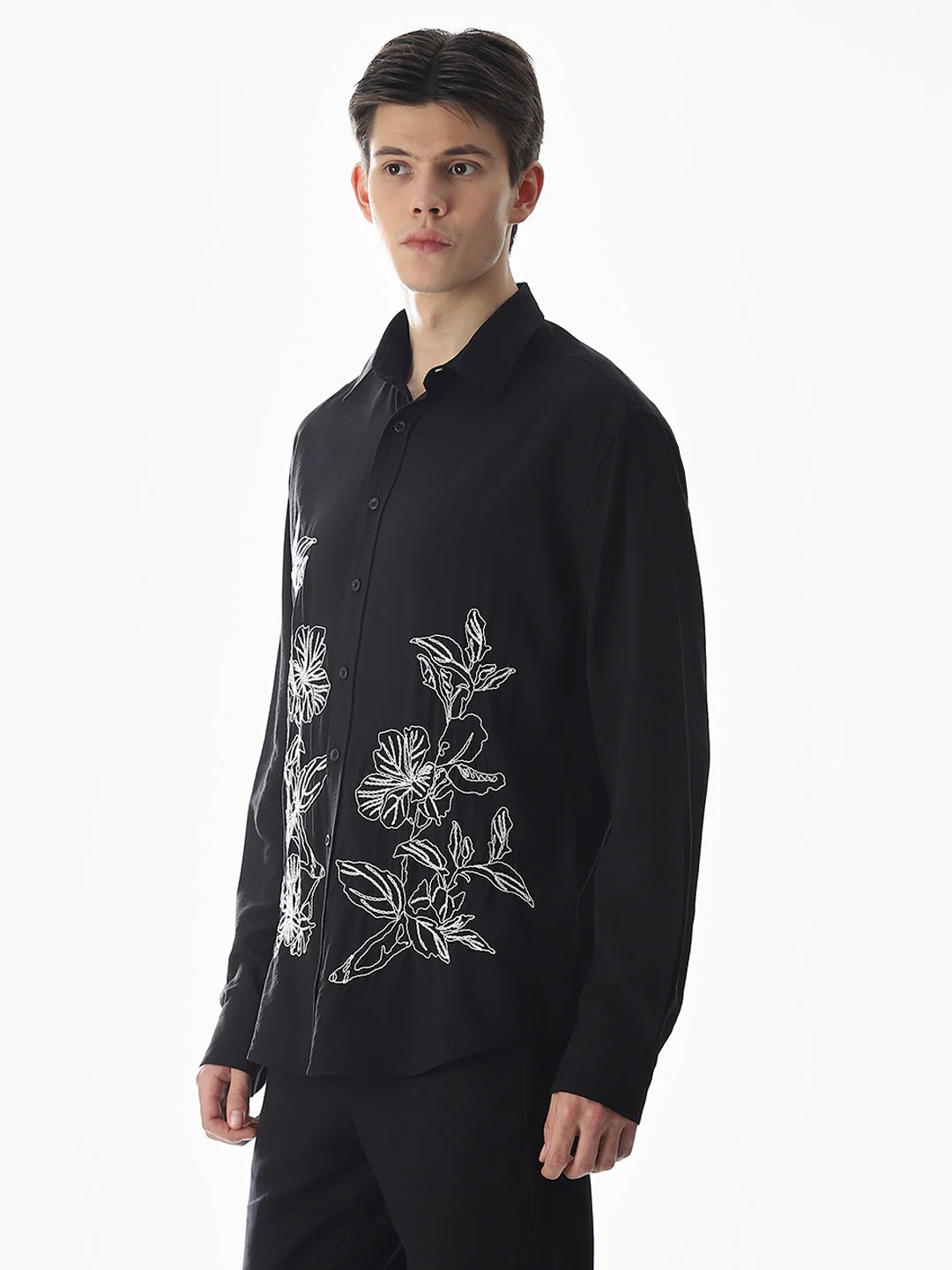 Black Embroidered Slim Fit Shirt - Image 3