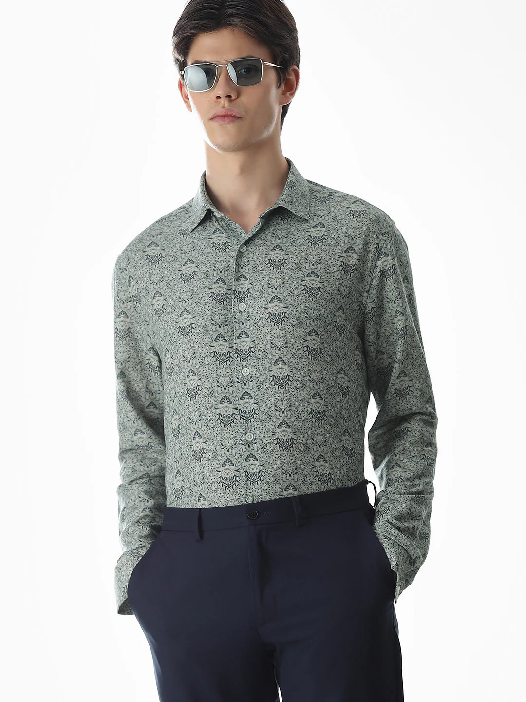Green Printed Viscose Blend Shirt