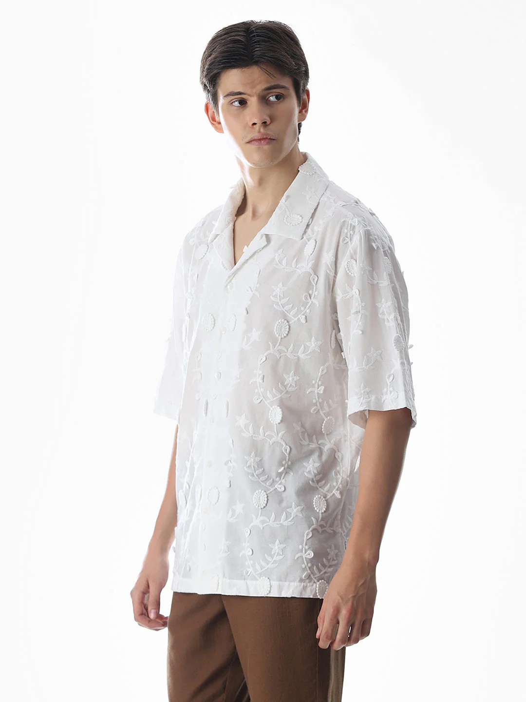 White Embroidered Oversized Shirt - Image 3