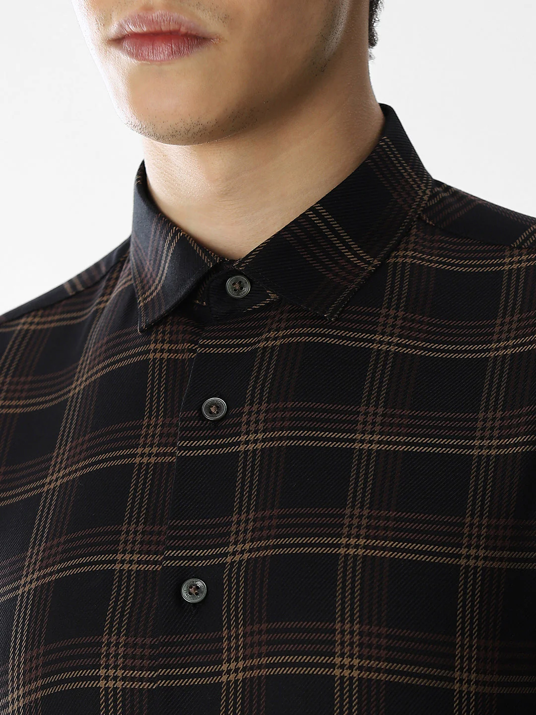 Dark Brown Check Cotton Shirt - Image 5