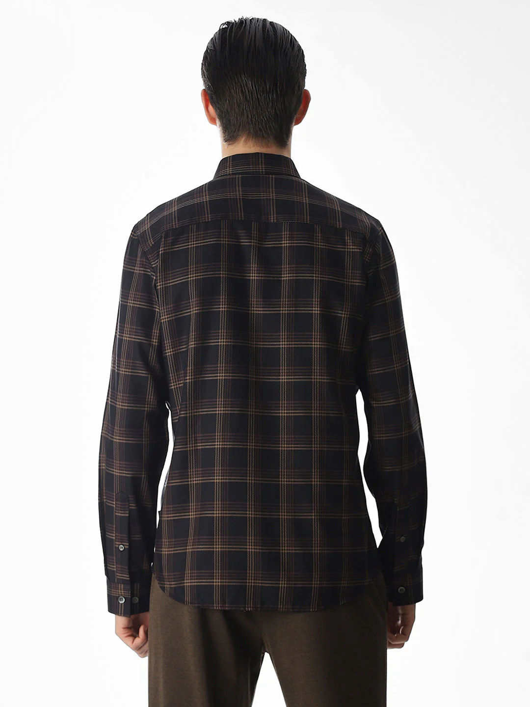 Dark Brown Check Cotton Shirt - Image 9