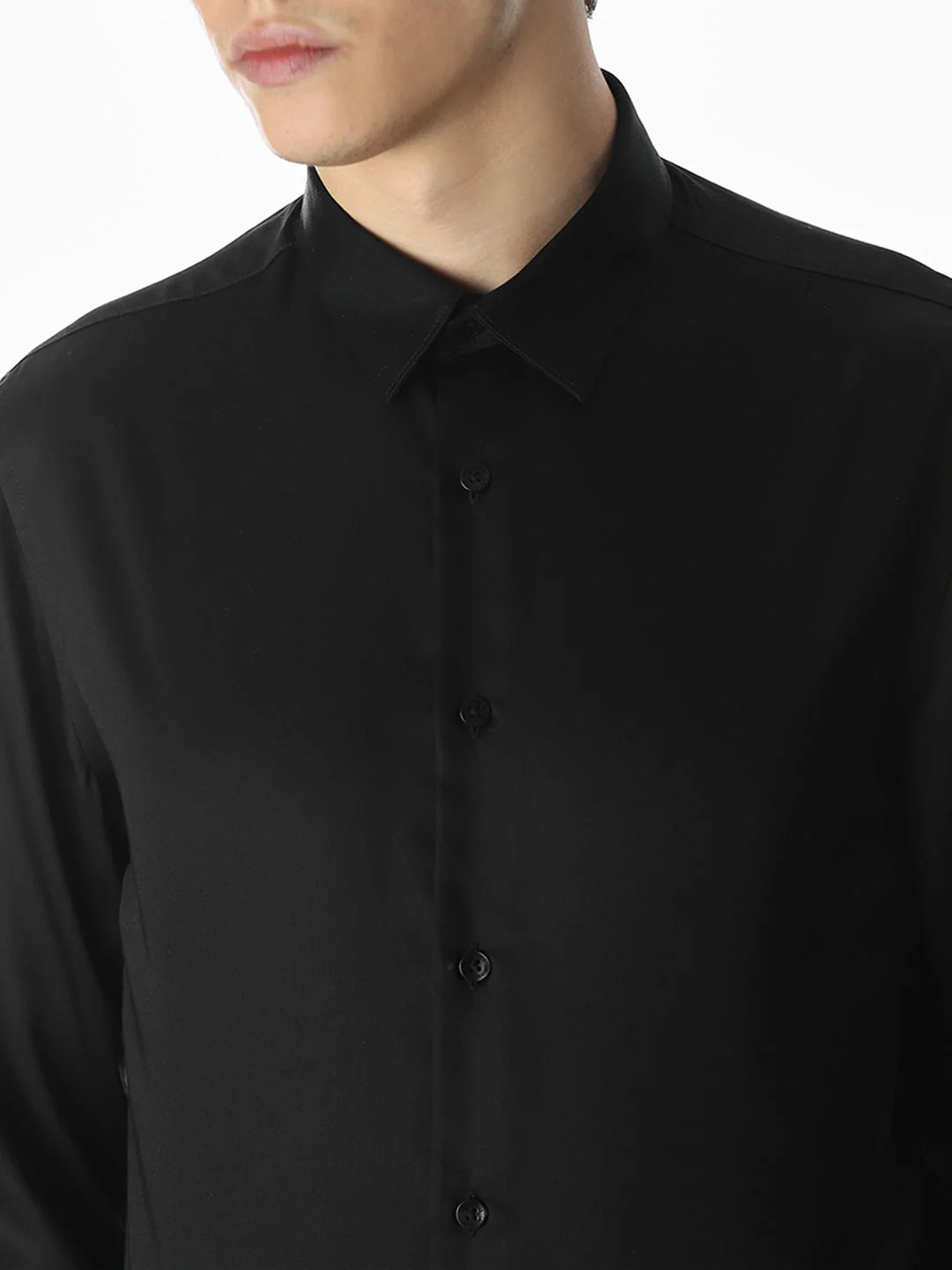 Black Tencel Slim Fit Formal Shirt - Image 5