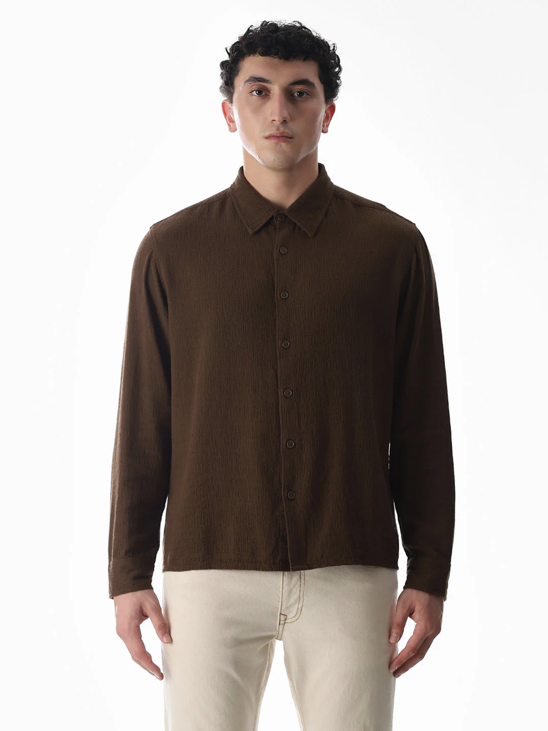 Dark Brown Jacquard Oversized Shirt - Image 8