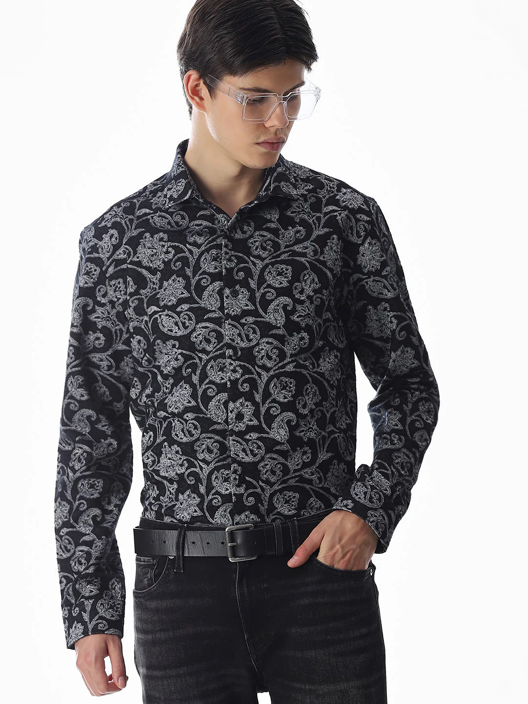 Black Jacquard Printed Shirt