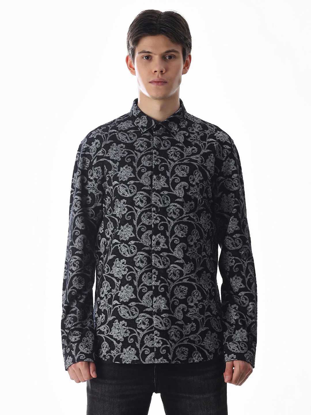 Black Jacquard Printed Shirt - Image 8