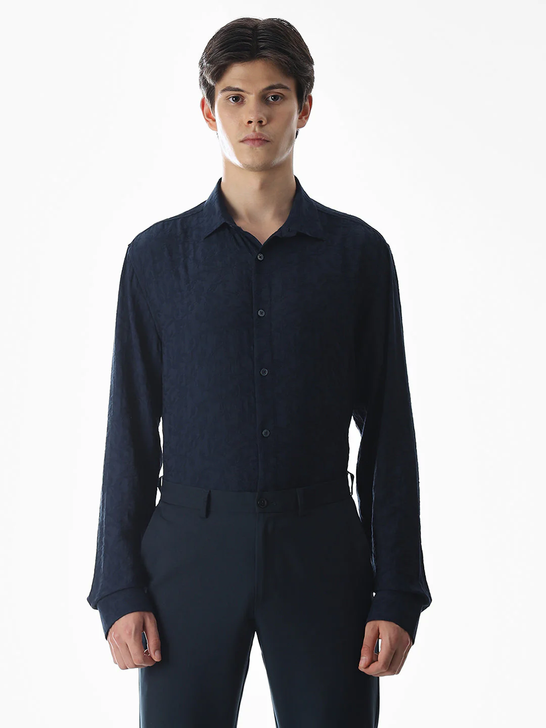Dark Blue Dobby Printed Shirt - Image 8