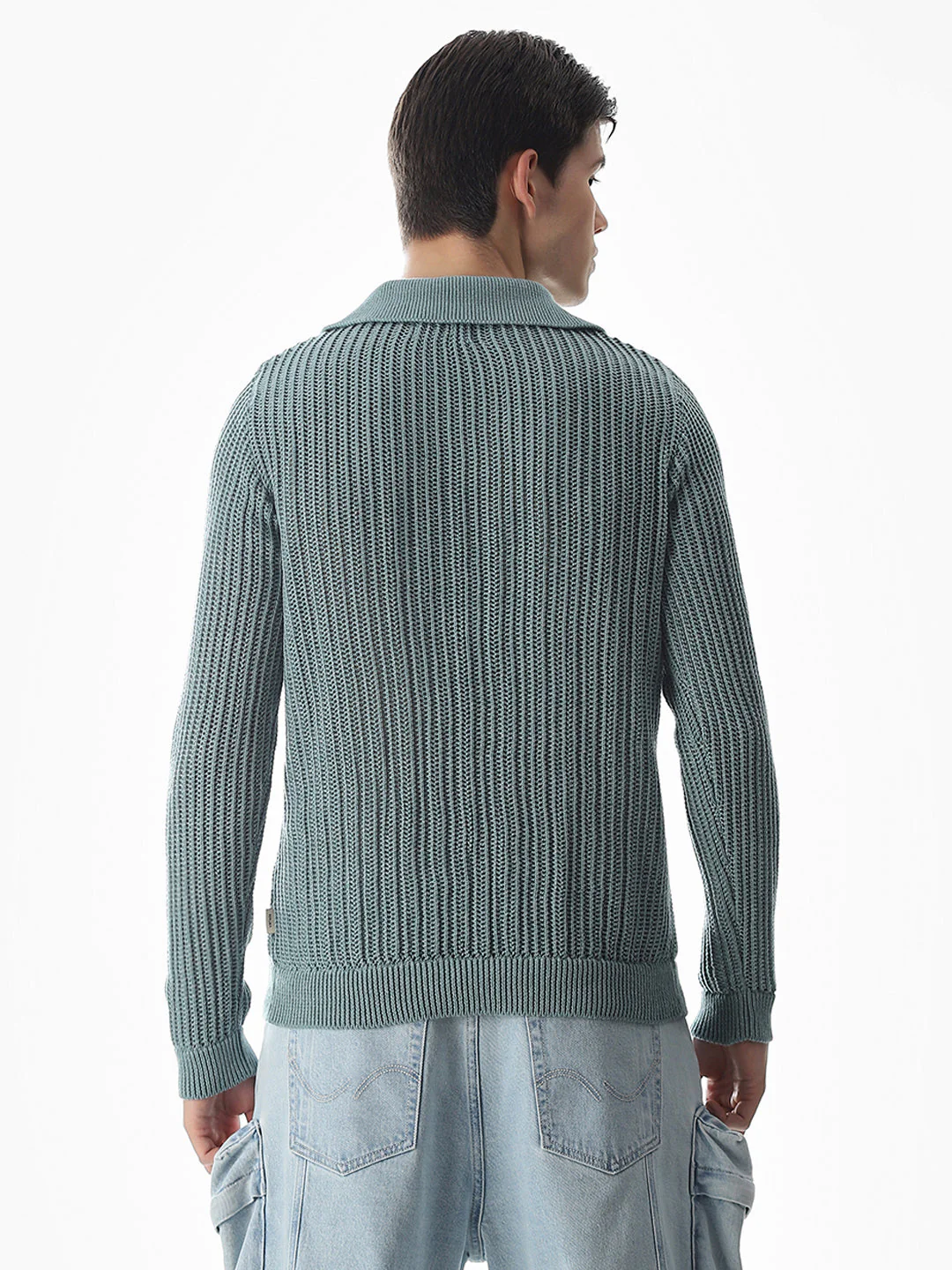Green Knitted Boxy Fit Polo - Image 4