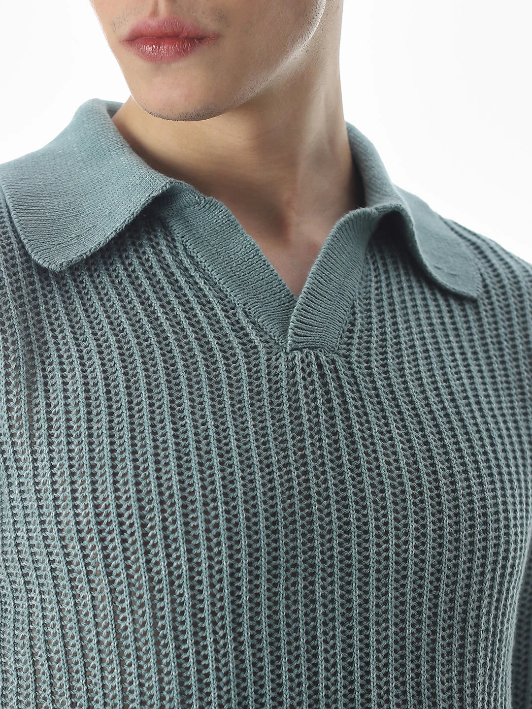 Green Knitted Boxy Fit Polo - Image 5
