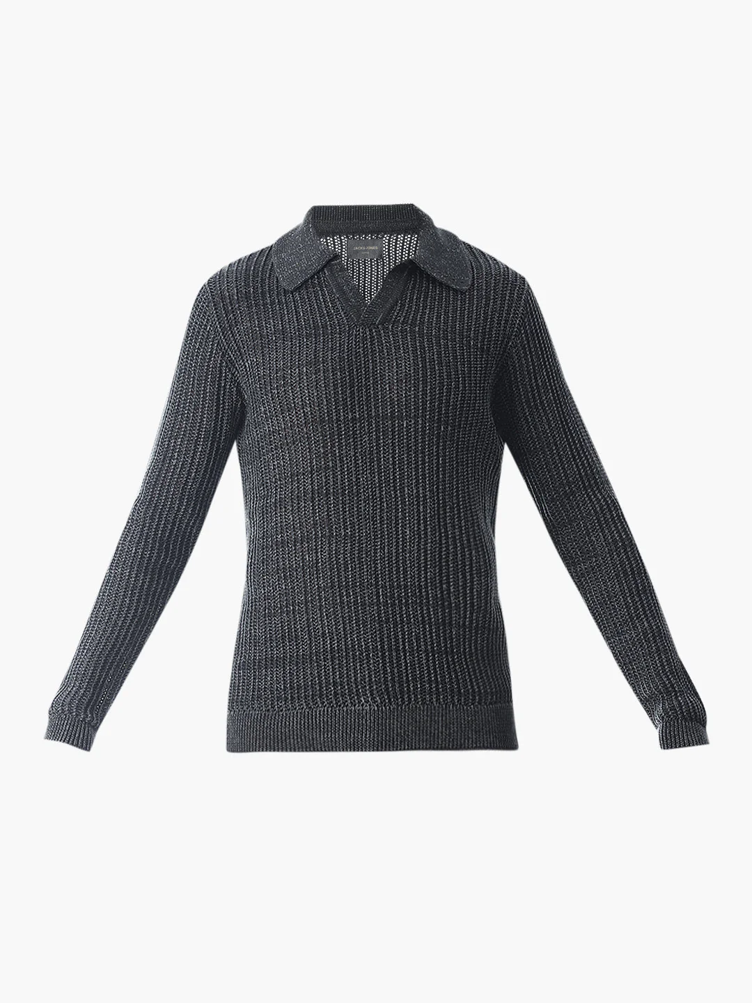 Dark Grey Knitted Boxy Fit Polo - Image 7