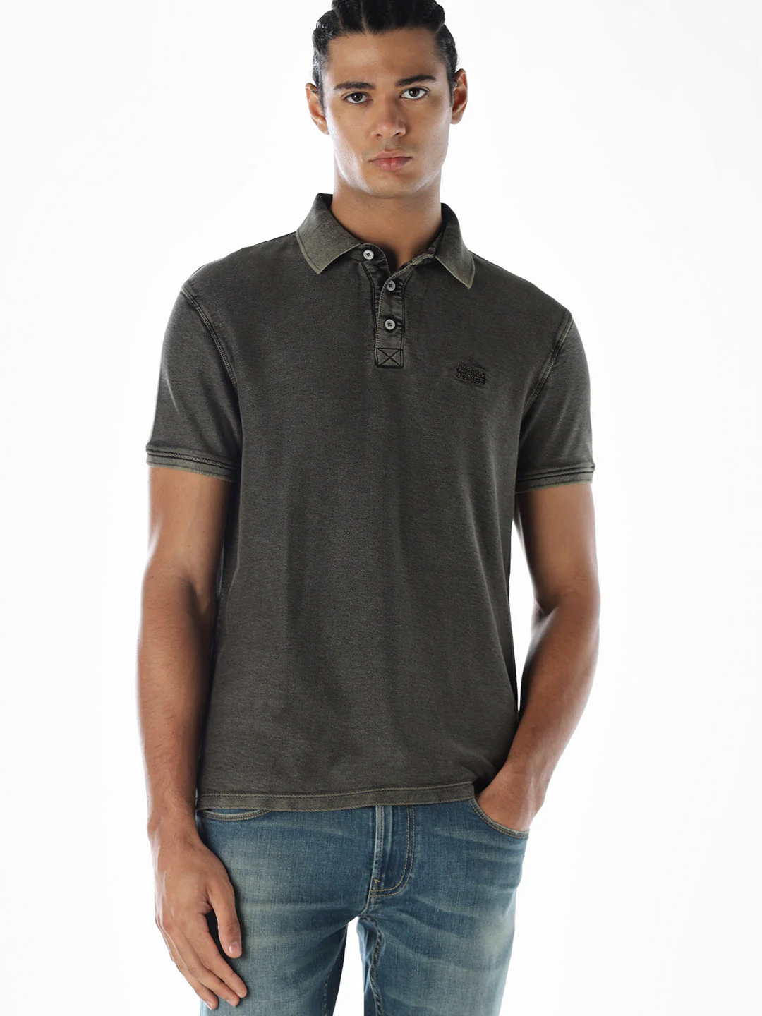 Washed Dark Grey Cotton Polo