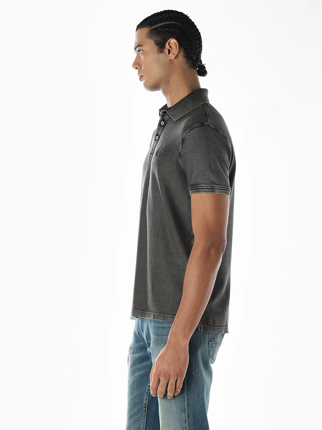 Washed Dark Grey Cotton Polo - Image 3