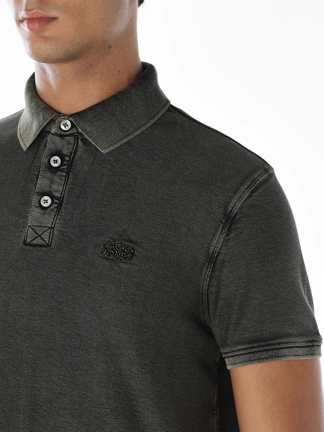 Washed Dark Grey Cotton Polo - Image 5