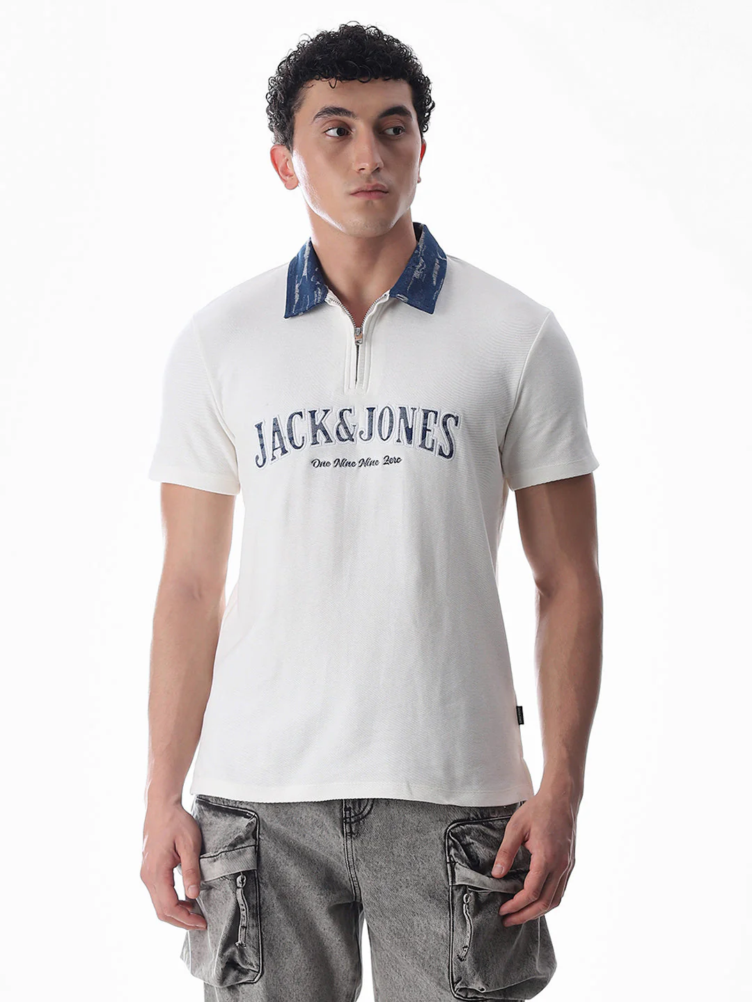 White Logo Print Cotton Polo - Image 2