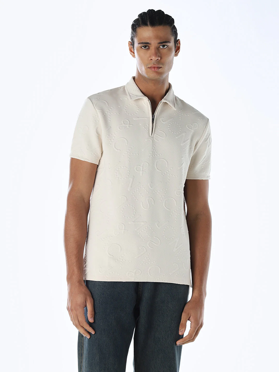 Jacquard Typography Printed Polo - Image 2
