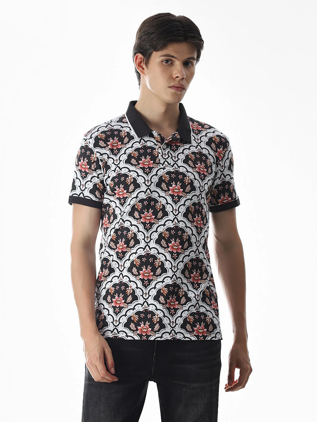 White Printed Cotton Polo - Image 2