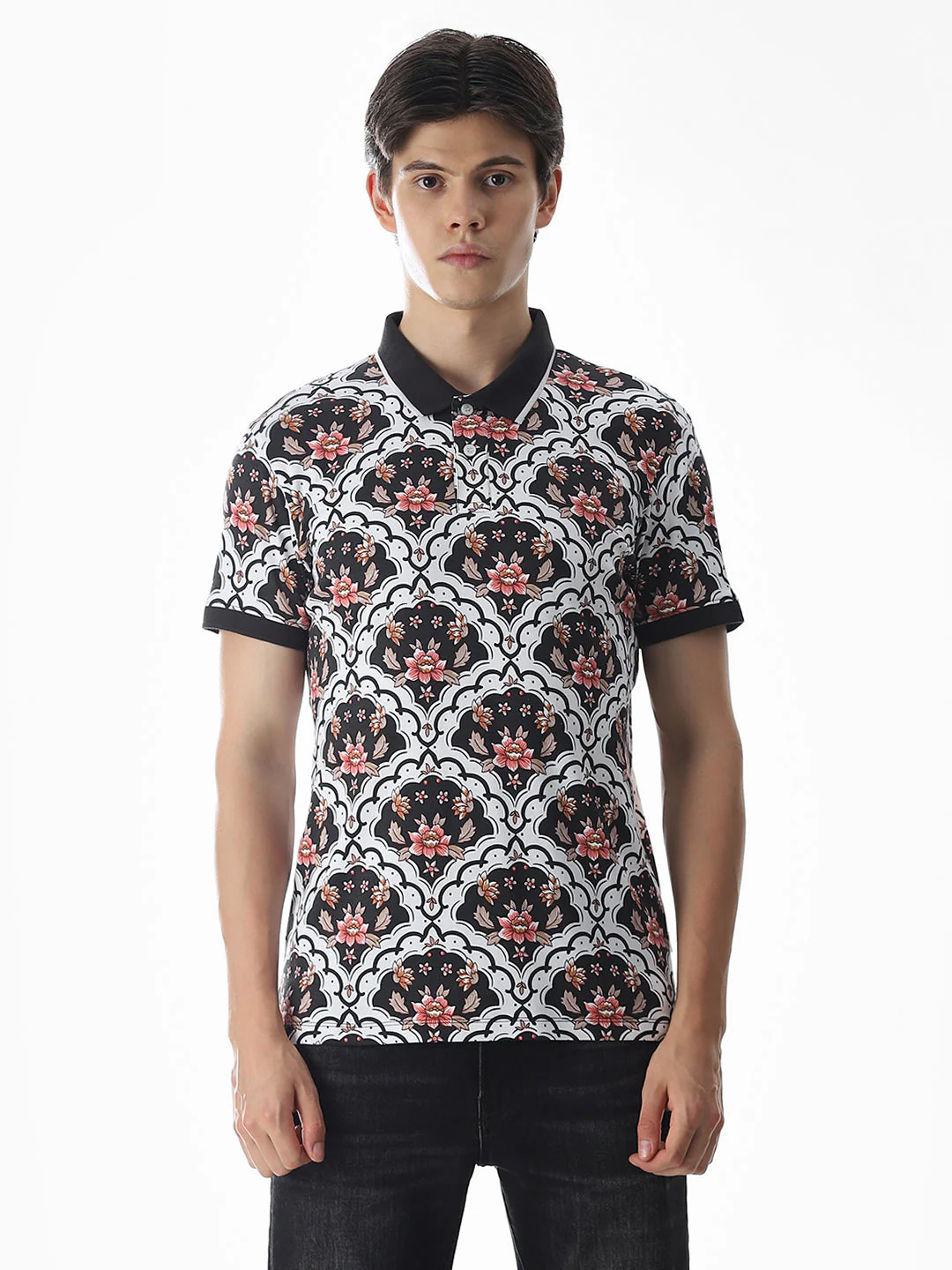 White Printed Cotton Polo - Image 8