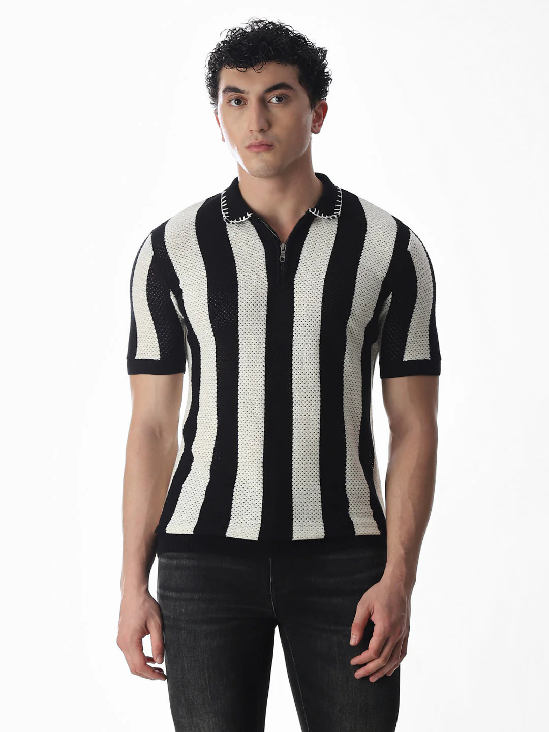 Jacquard Striped Knitted Polo - Image 2