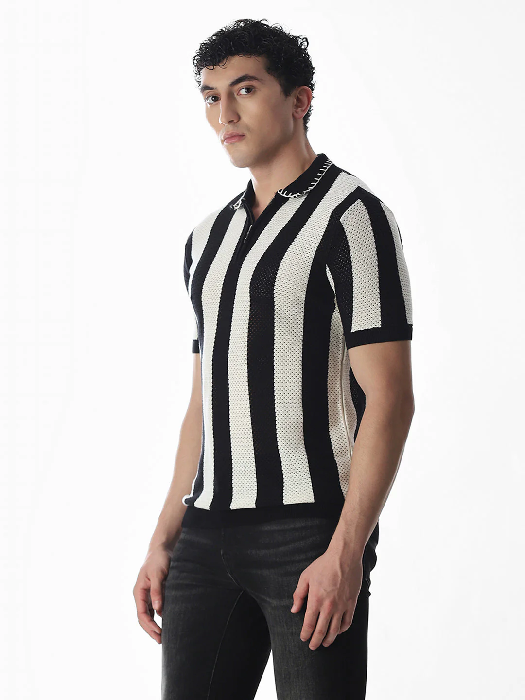 Jacquard Striped Knitted Polo - Image 3