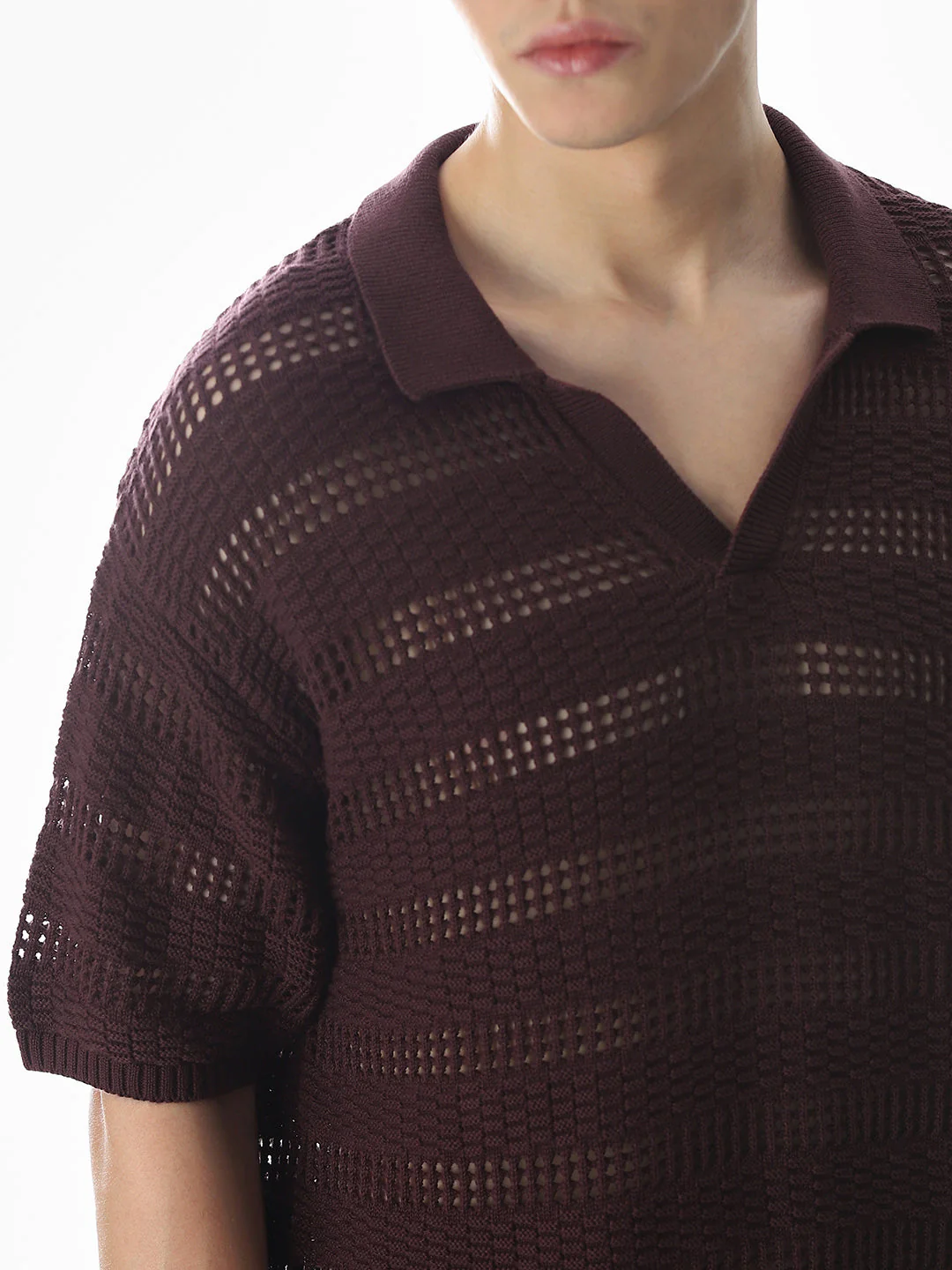 Wine Knitted Jacquard Oversized Polo - Image 5