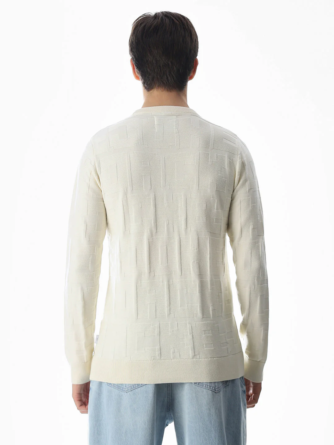 White Jacquard Cotton Pullover - Image 9