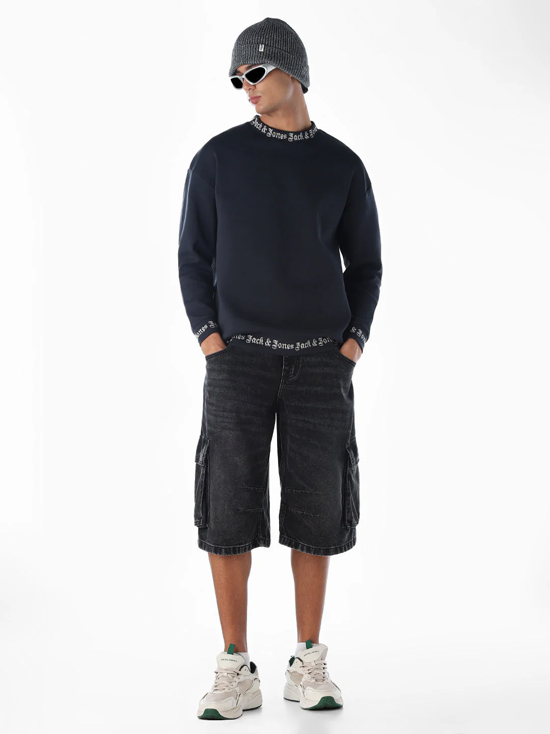 Dark Blue Logo Print Oversized Sweatshirt - Image 6