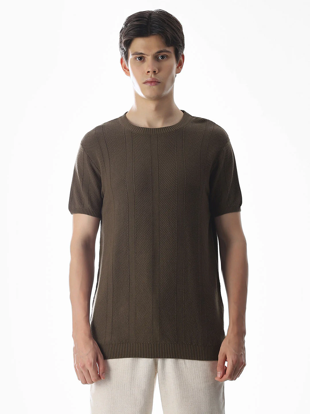 Brown Jacquard Knitted T-shirt - Image 8
