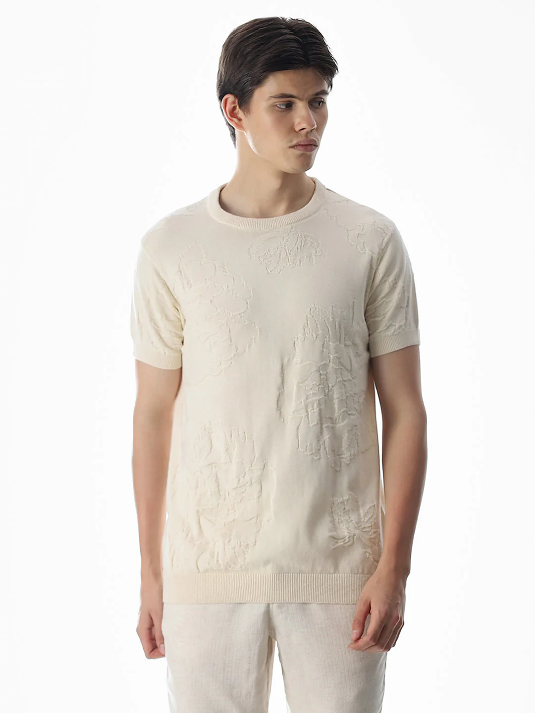 White Jacquard Knitted T-shirt - Image 2