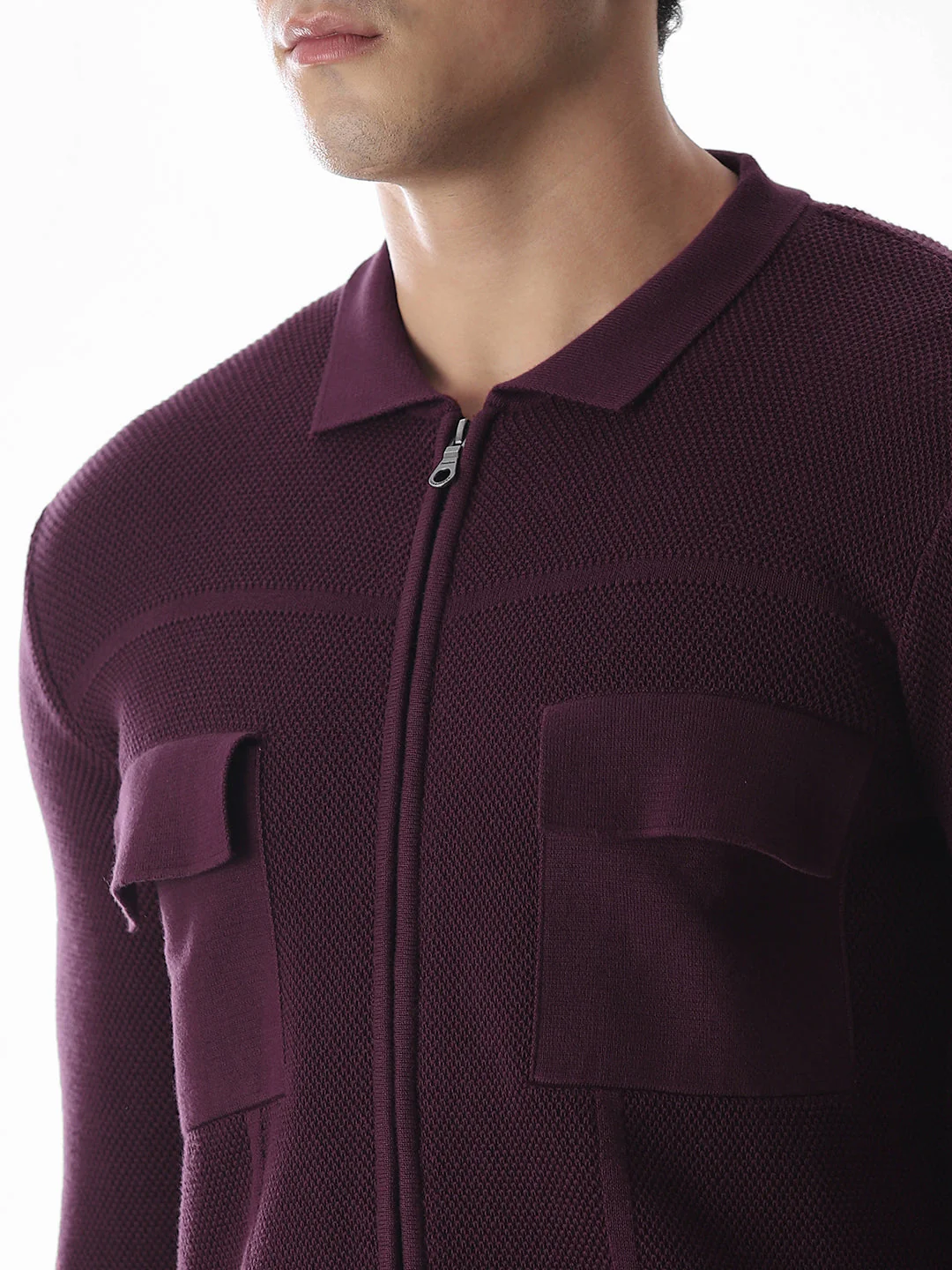 Purple Knitted Front Open Shirt - Image 5