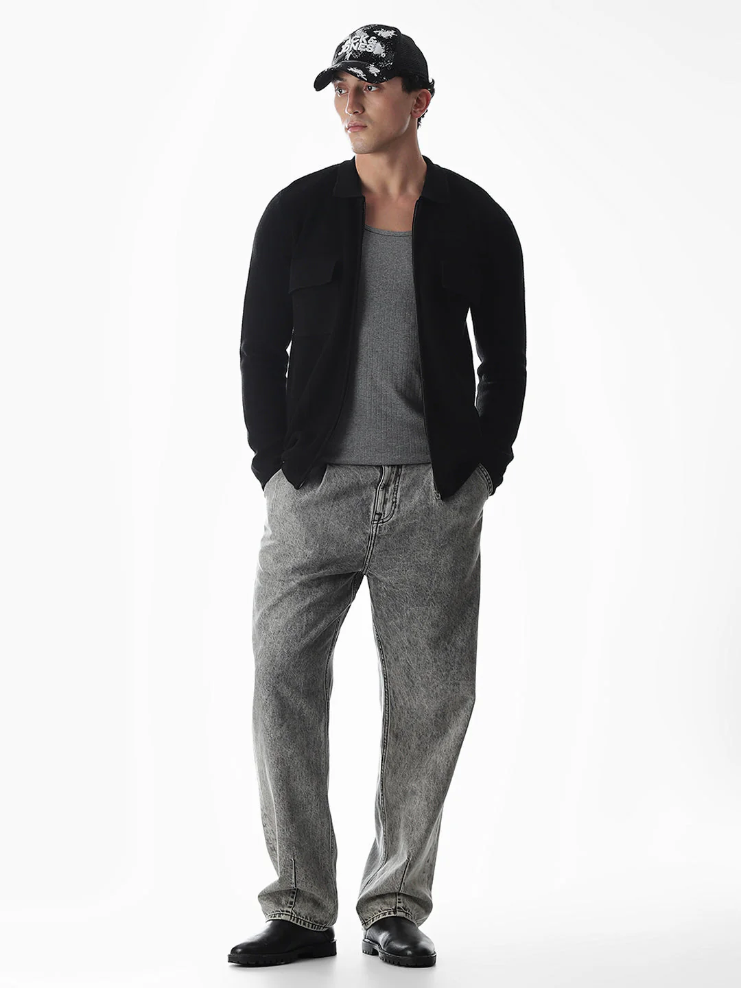 Black Knitted Front Open Shirt - Image 6