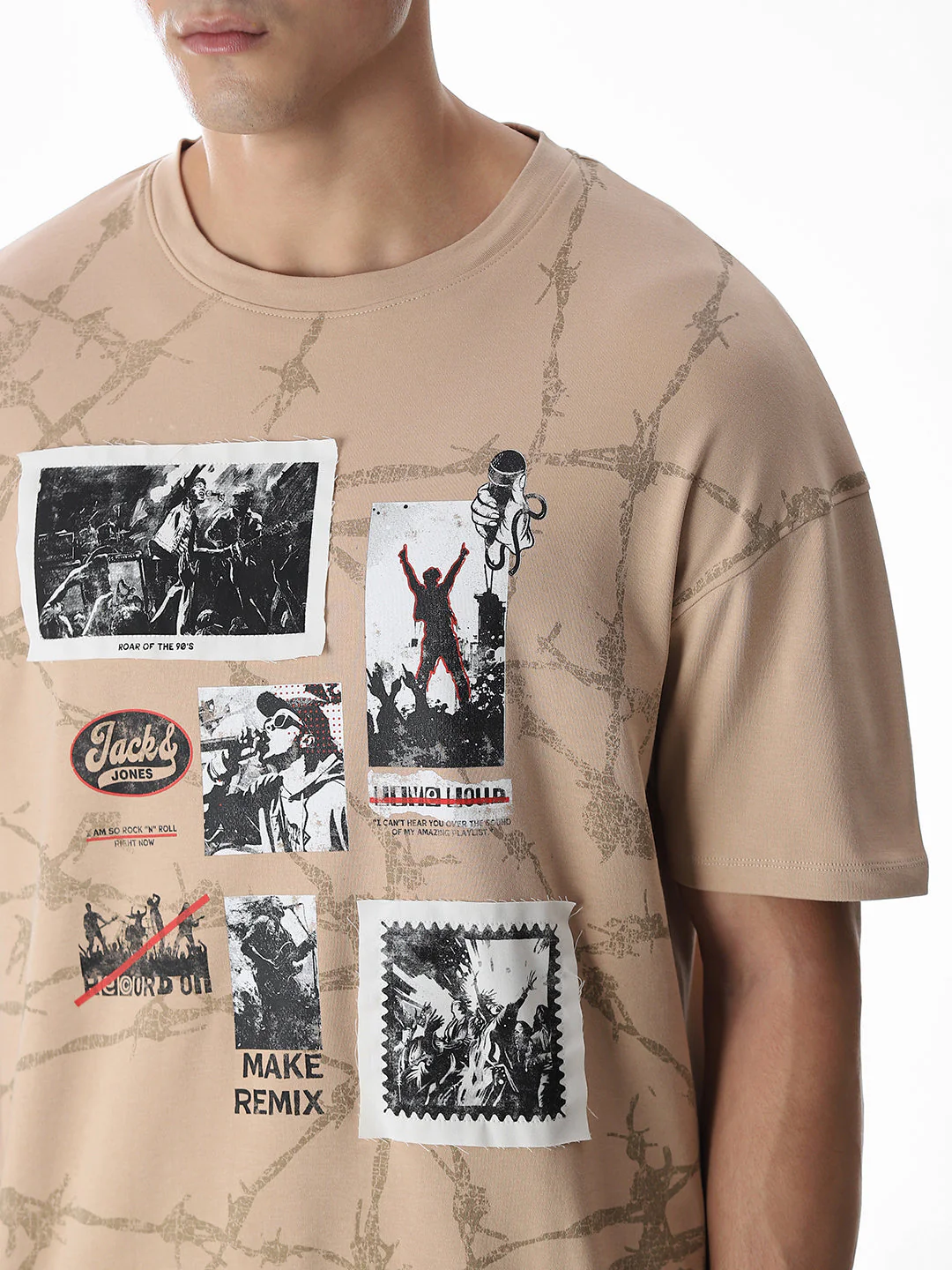 Beige Patch Print Boxy Fit T-Shirt - Image 5