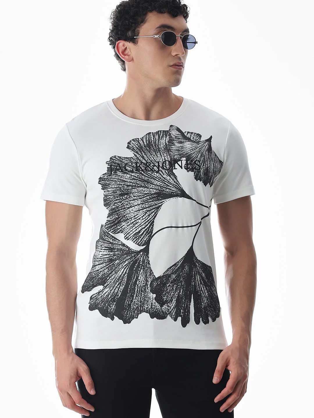 White Embroidered Print T-Shirt