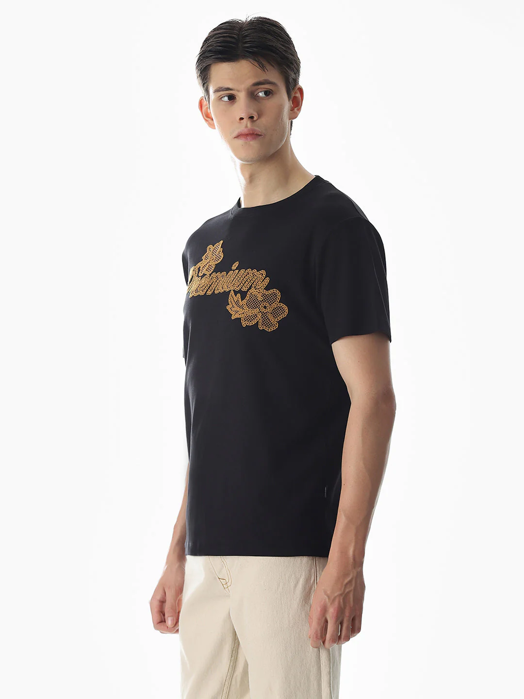 Black Embroidered Cotton T-shirt - Image 3