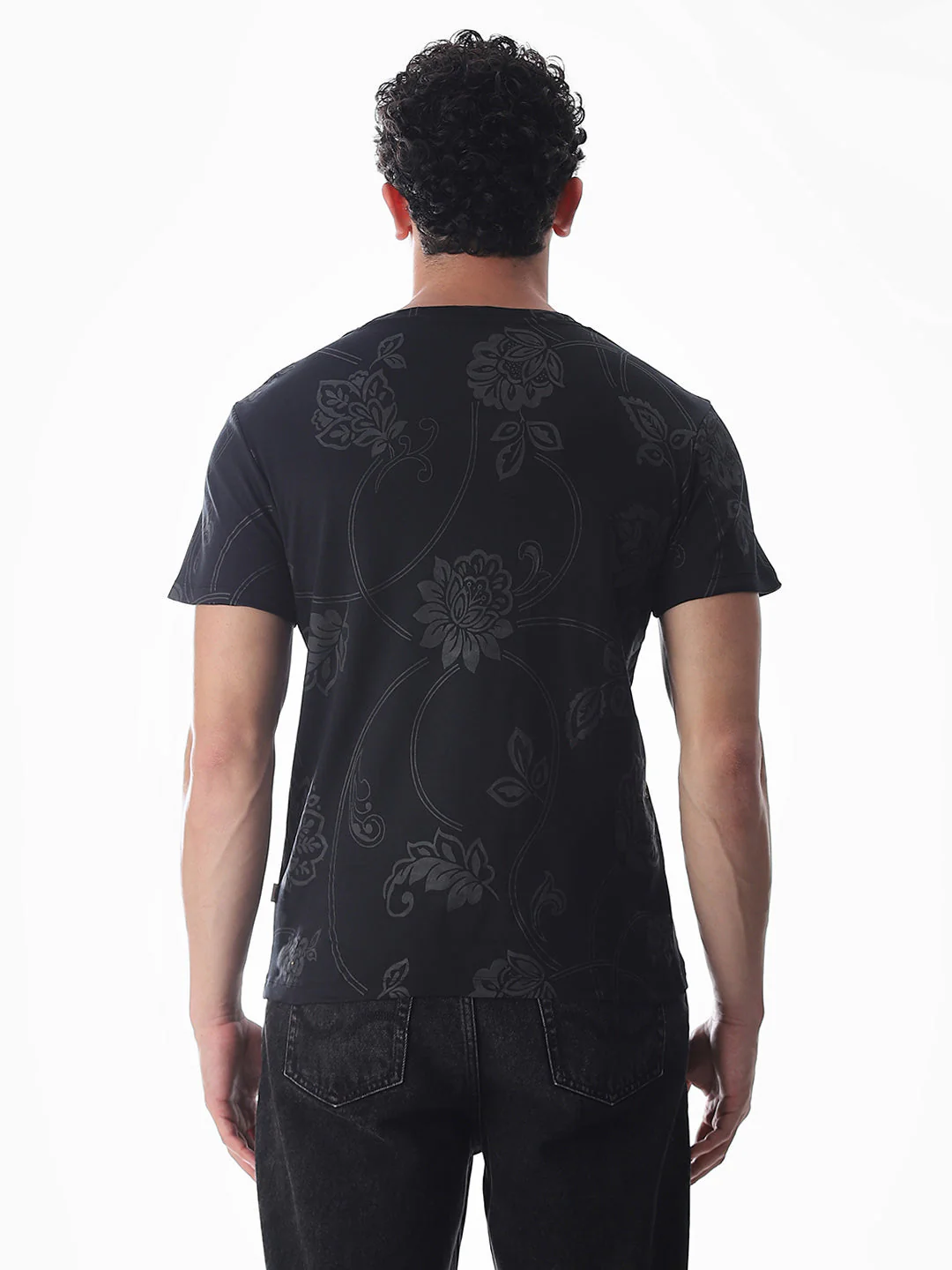 Black Printed Cotton T-shirt - Image 9
