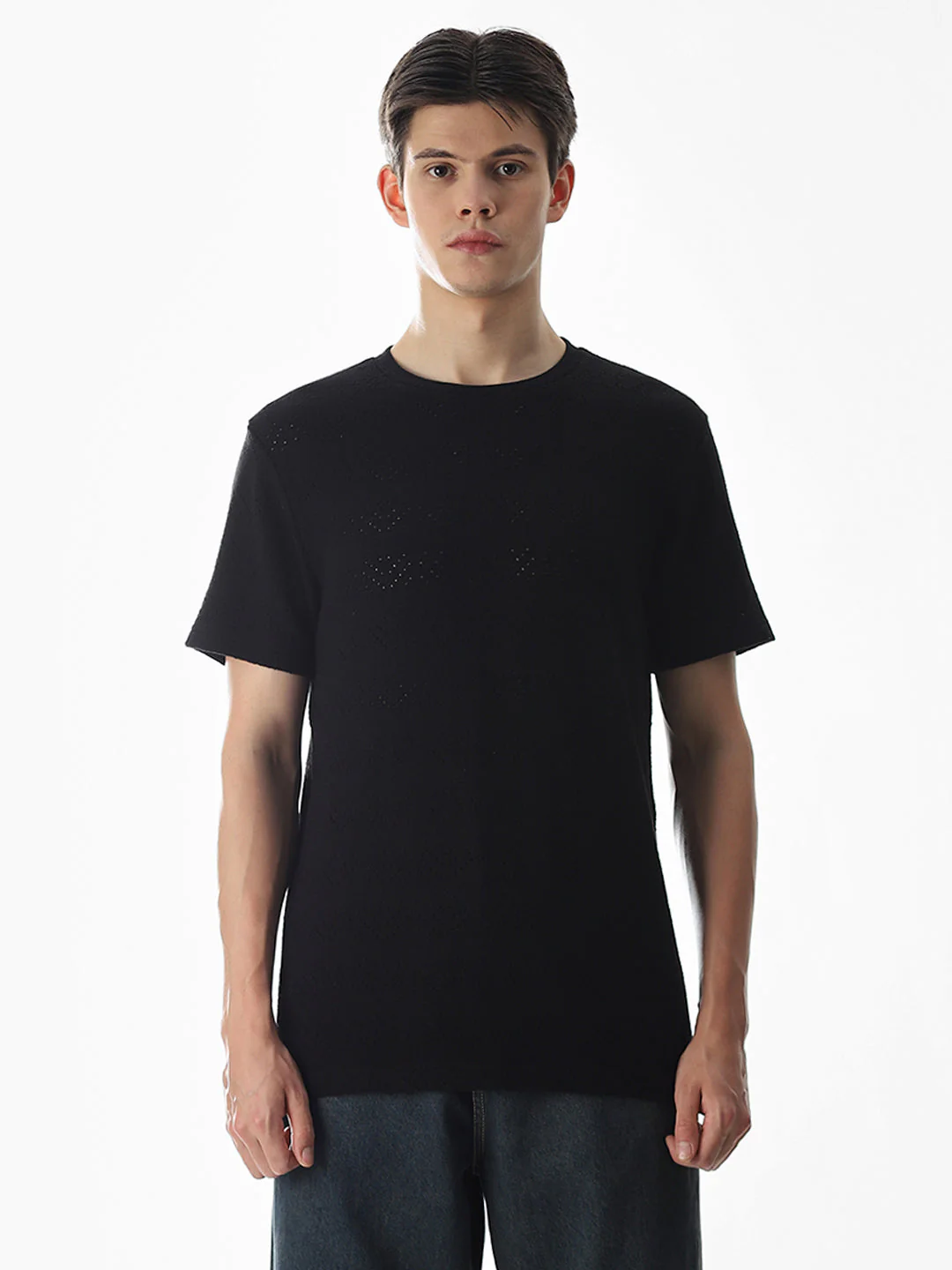 Black Jacquard Crew Neck T-shirt - Image 8