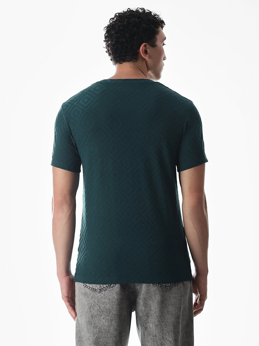 Green Jacquard Crew Neck T-shirt - Image 4