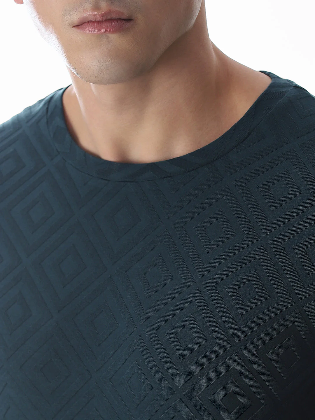 Green Jacquard Crew Neck T-shirt - Image 5