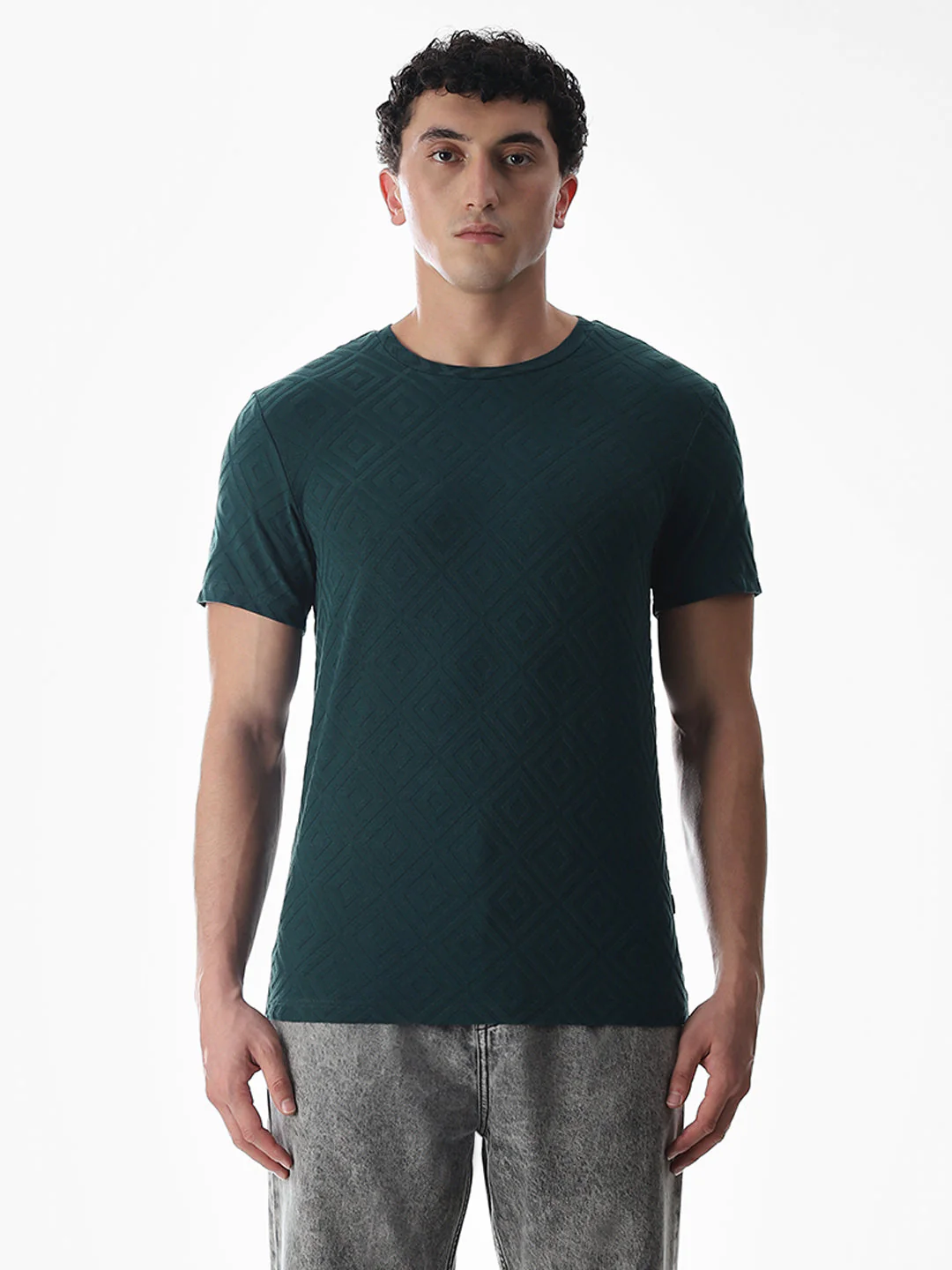 Green Jacquard Crew Neck T-shirt - Image 8