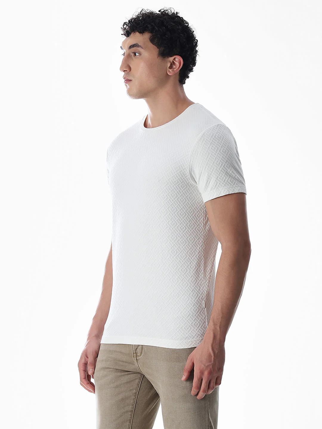 White Jacquard Crew Neck T-shirt - Image 3