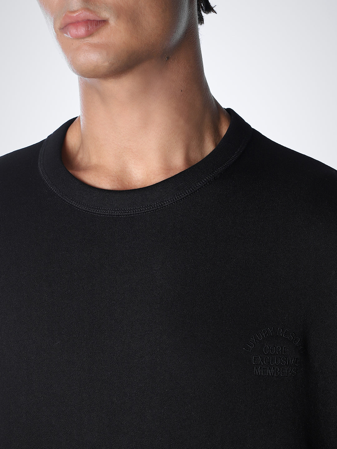 Crew Neck Cotton Sweatshirt - Black - Image 5
