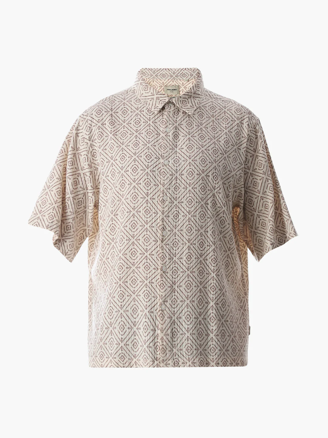 Beige Printed Cotton Oversized Shirt - Image 7