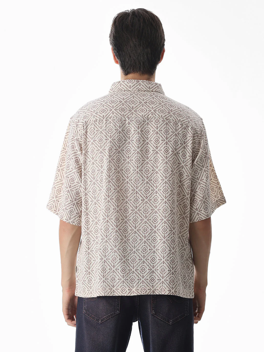 Beige Printed Cotton Oversized Shirt - Image 9