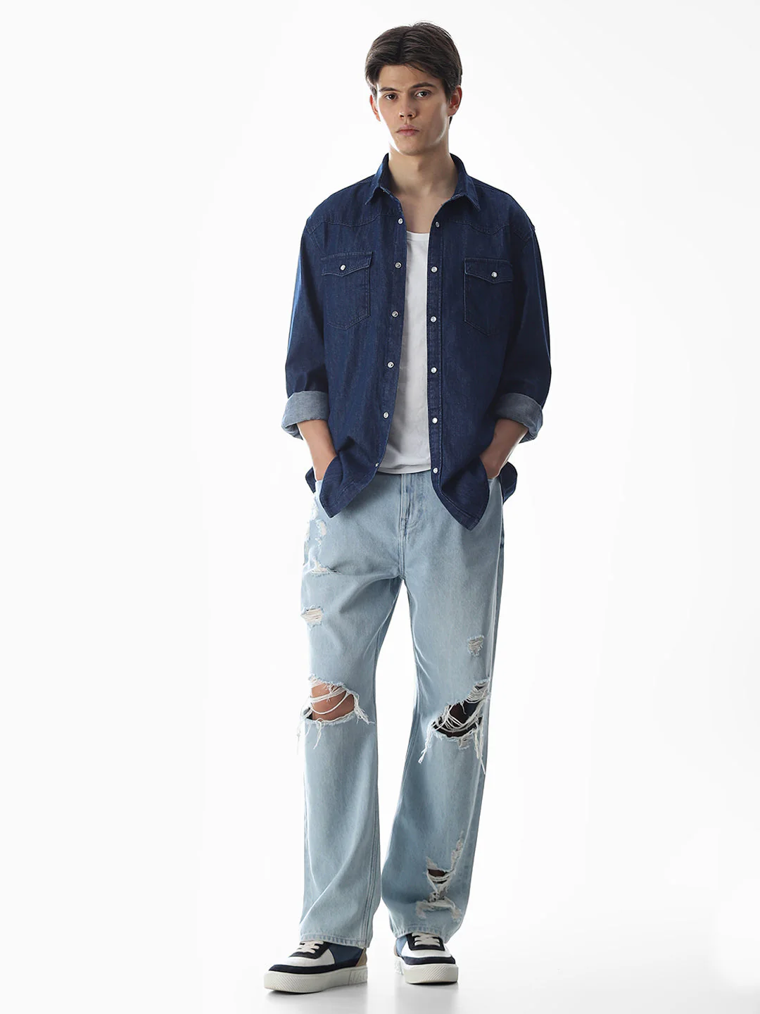 Navy Blue Cotton Full Sleeves Shirt - Image 6