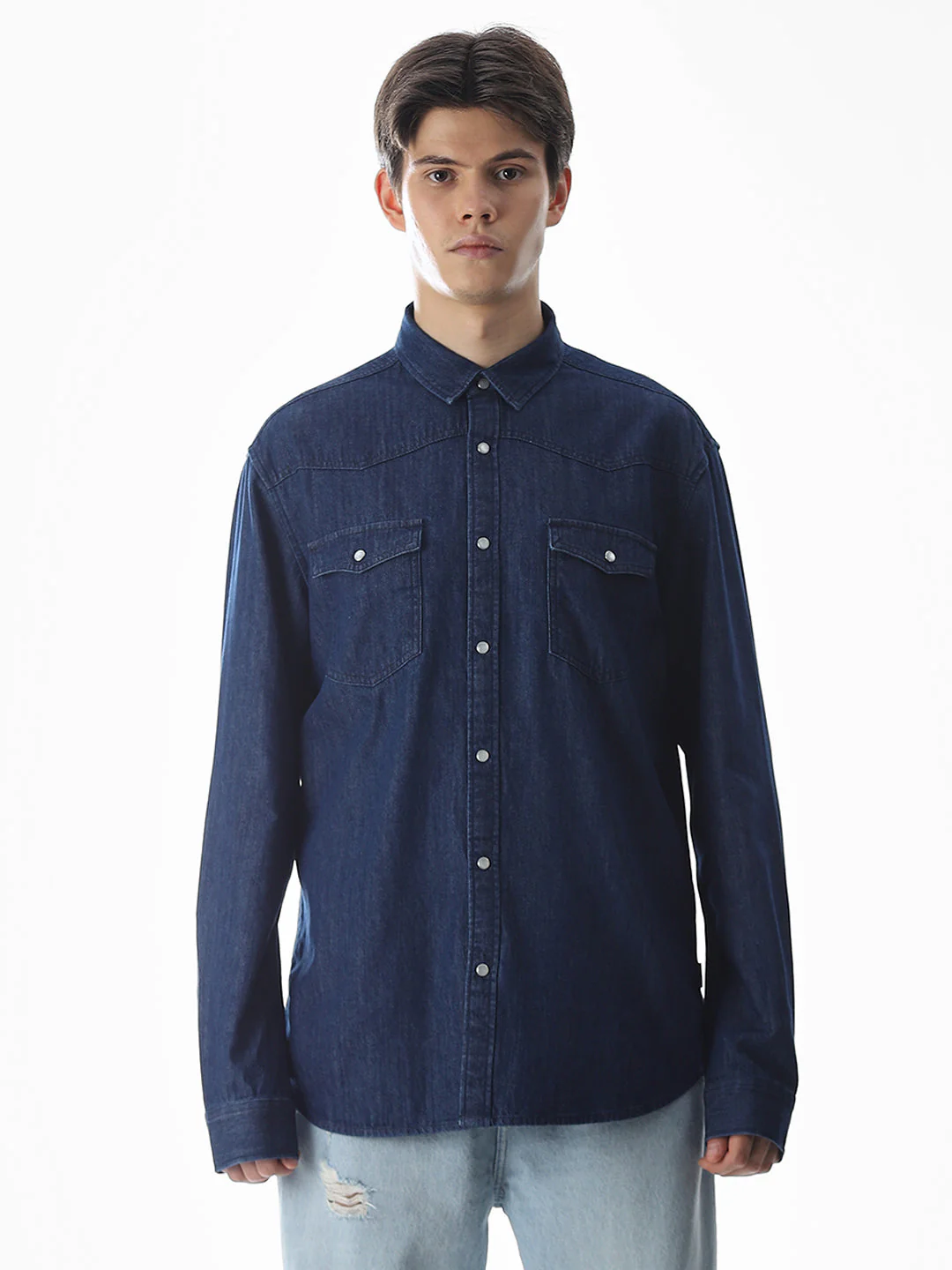 Navy Blue Cotton Full Sleeves Shirt - Image 8