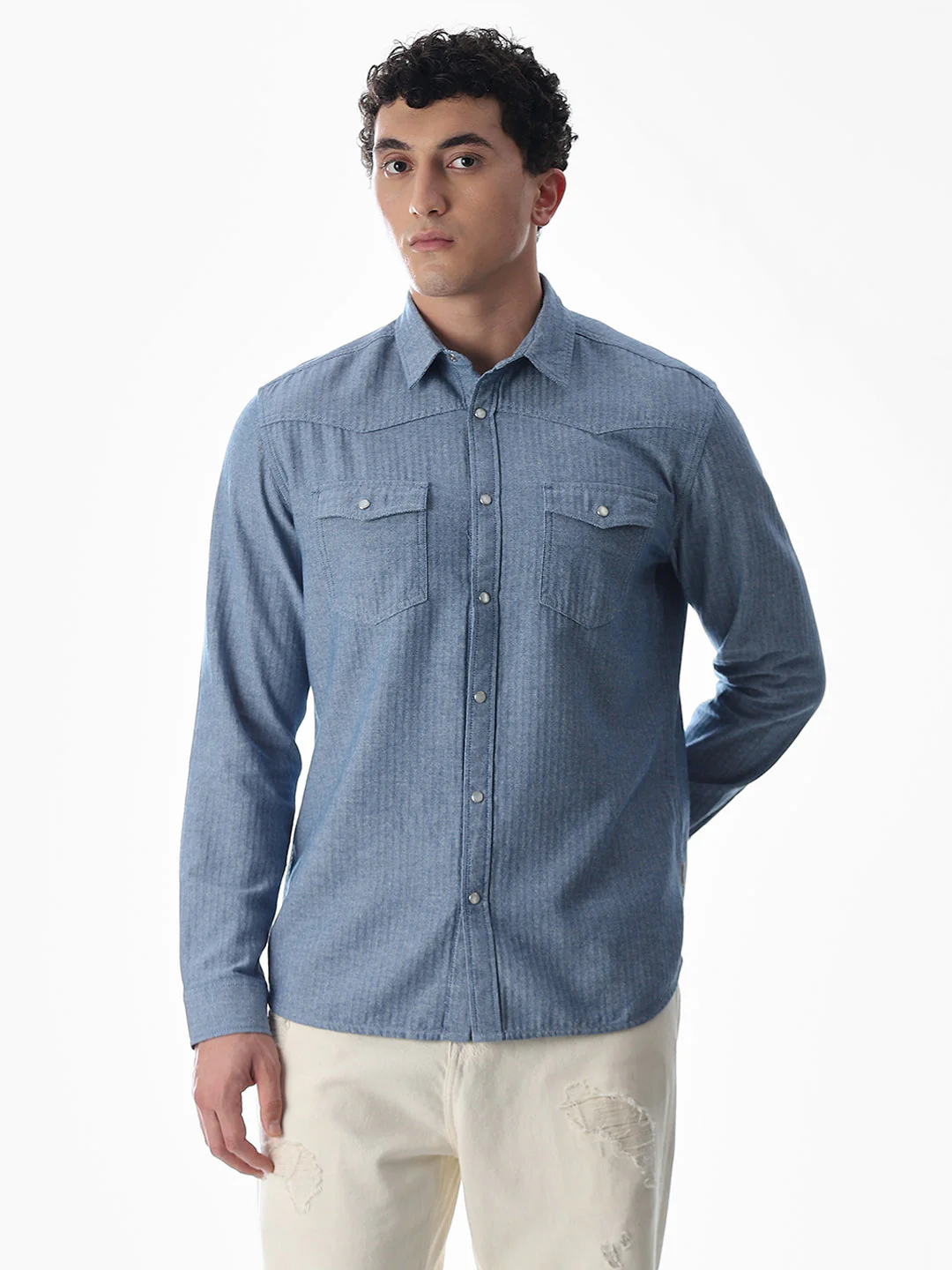 Blue Cotton Full Sleeves Shirt - Image 2
