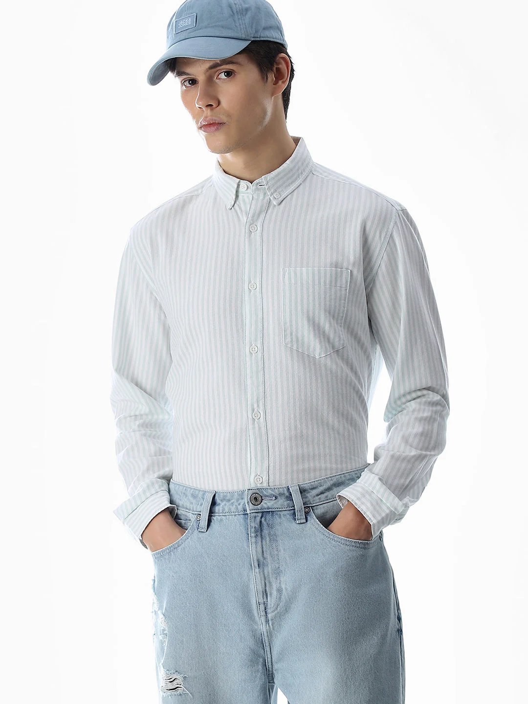 Light Green Striped Cotton Shirt