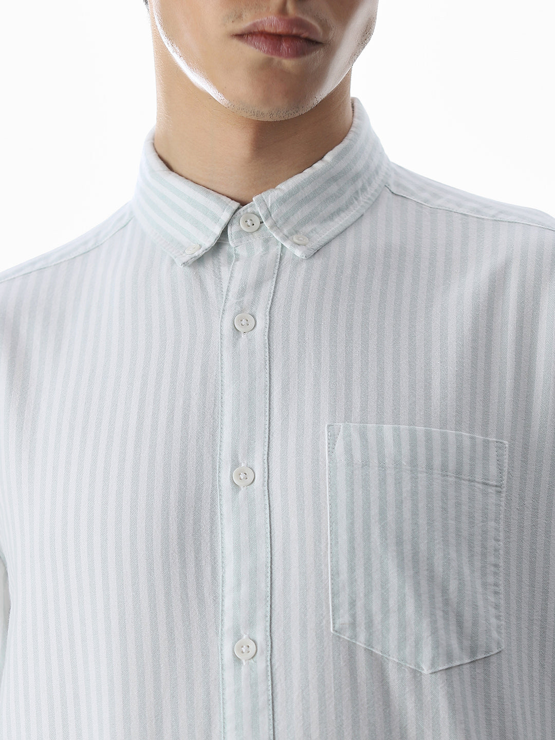 Light Green Striped Cotton Shirt - Image 5