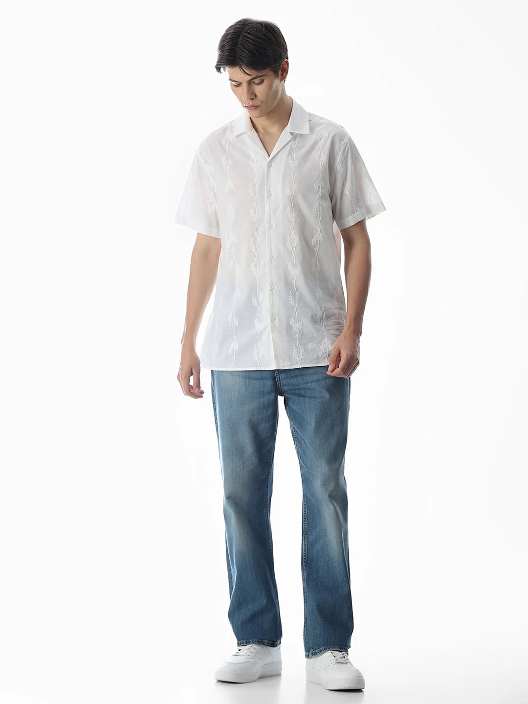 White Embroidered Cotton Shirt - Image 6
